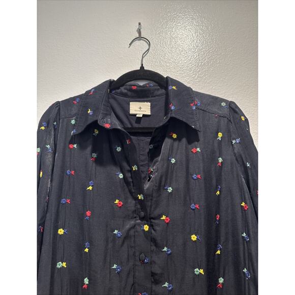 Tuckernuck Shirt Dress Women’s Size Small Embroidered Callahan Drop Waist Ruffle - Picture 2 of 8